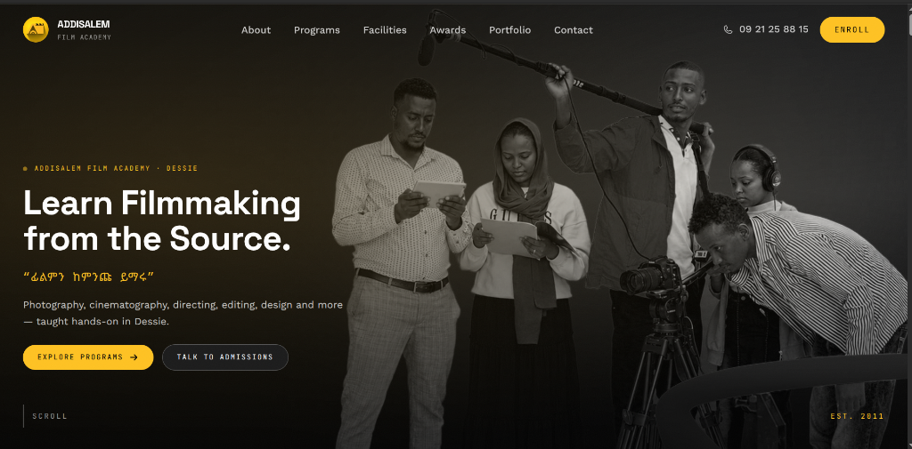 Addisalem Film Academy live website preview